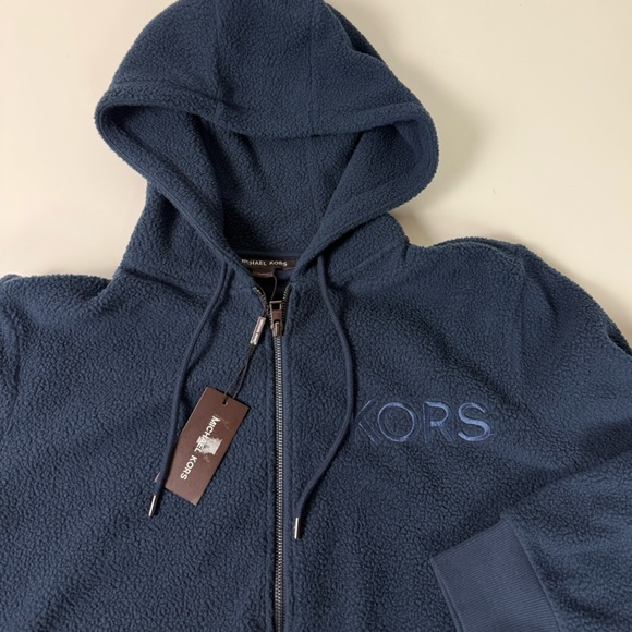 Michael Kors Fleece Full Zip Hoodie NWT w Embroidered Logo New Midnight Blue - Picture 2 of 7